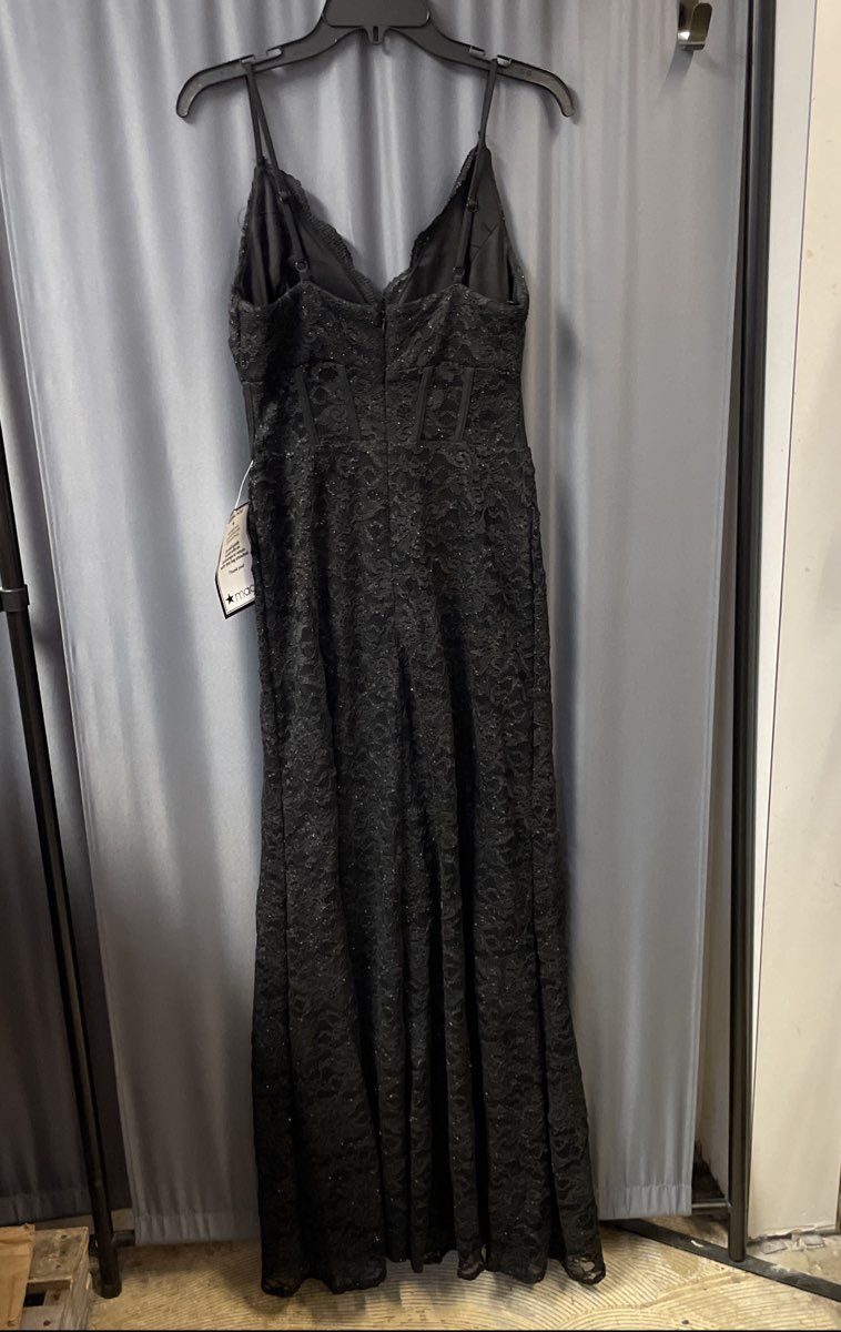 Morgan & Co. Women's Black Lace Glitter Corset Bodice Slit Formal Dress Sz 7 NWT