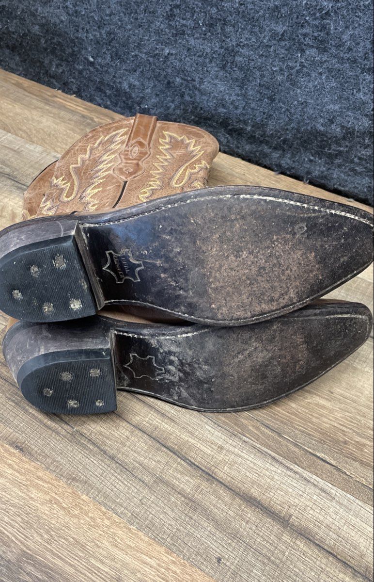 Old West LF 1529 Tan Brown Leather Western Cowboy Boots Women's Size 5.5