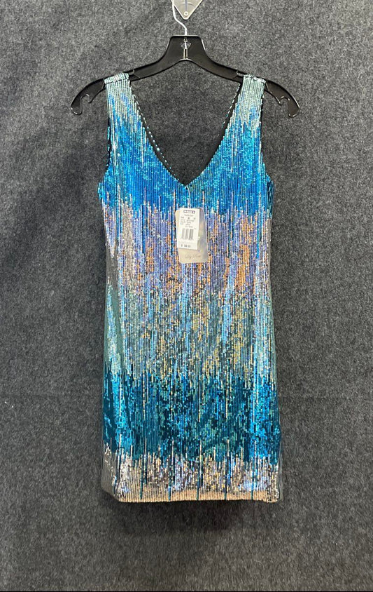 Lily Rose Women's Blue Silver Sequined Ombre V-Neck Mini Dress Sz L NWT