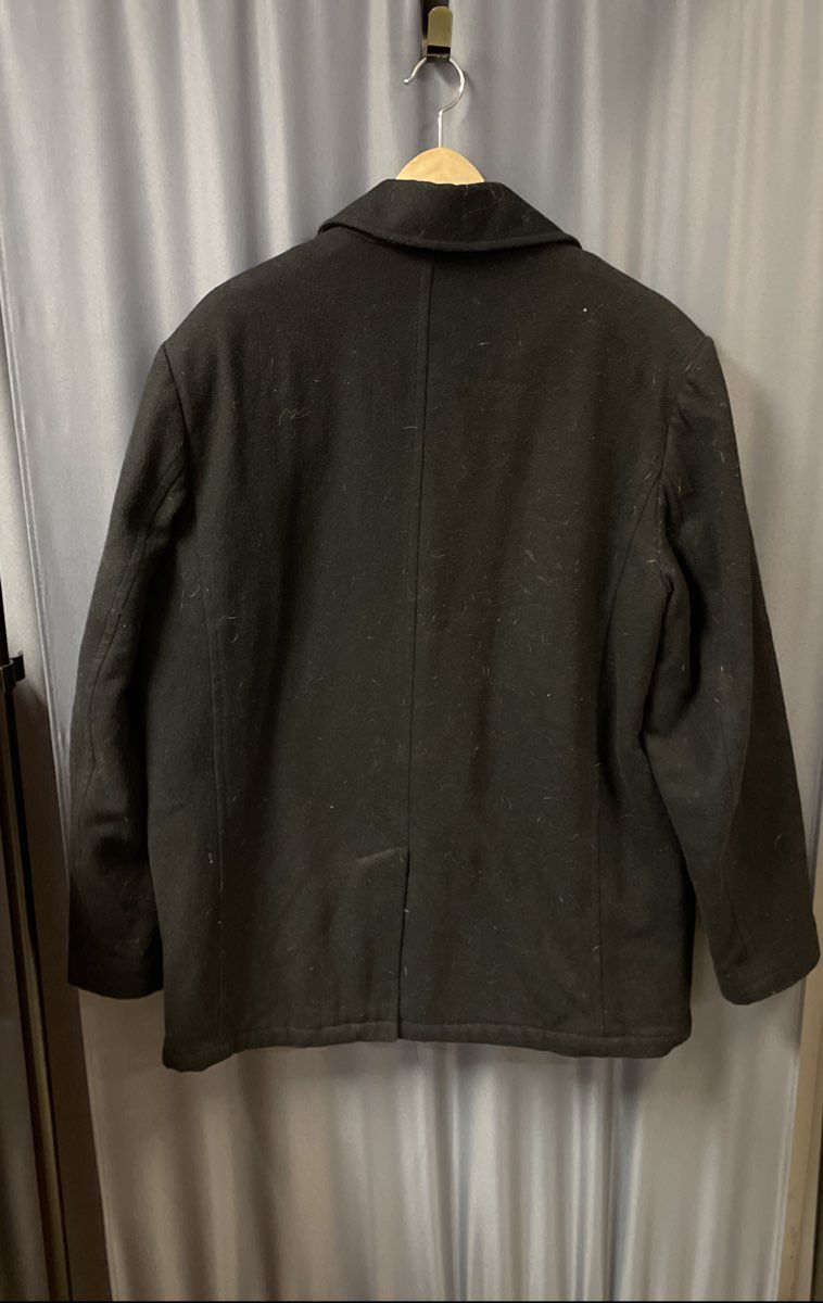 Chaps Men's Black Wool Blend Double Breasted Pea Coat Jacket Sz L