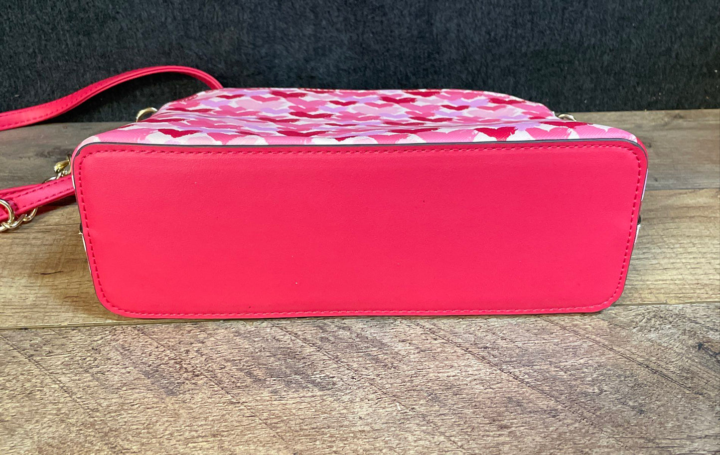 Nanette Lepore Pink Red Heart Pattern Dome Crossbody Bag Gold Hardware