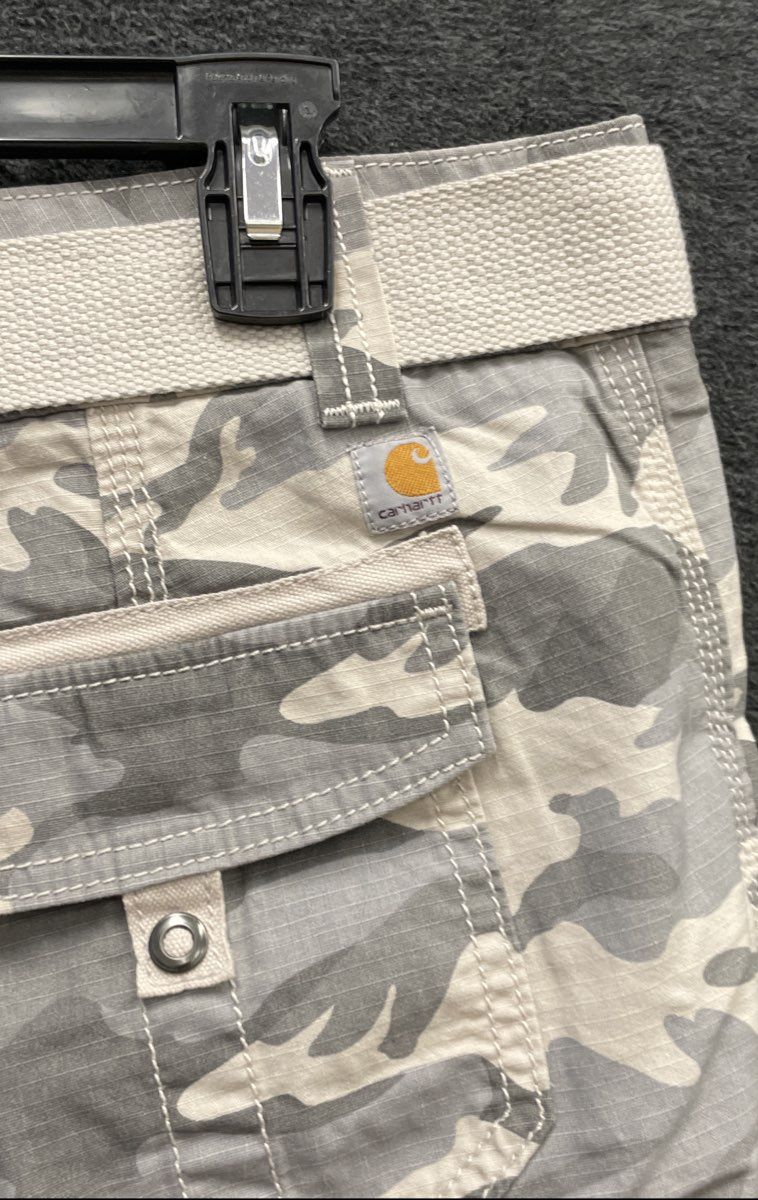 Carhartt Women's Relaxed Fit Essential Cargo Shorts Grey Camo Belt Sz 16 NWT