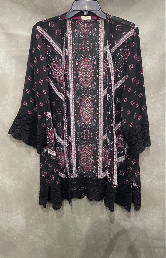 Mason & Belle Women's Purple Floral Sheer Open Kimono Cardigan Crochet Sz M