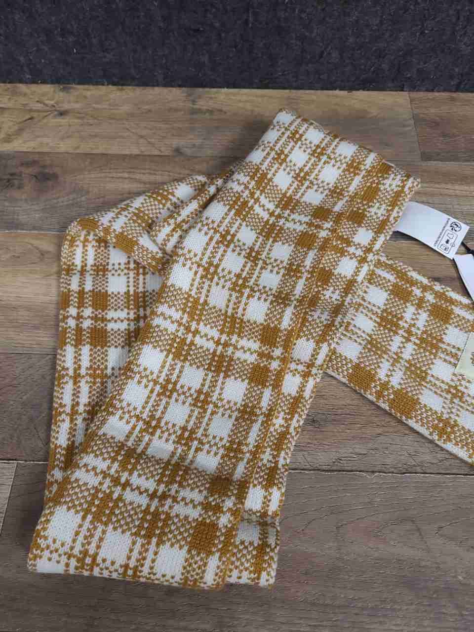 Timberland Unisex Plaid Knit Scarf Mustard White Checkered NWT