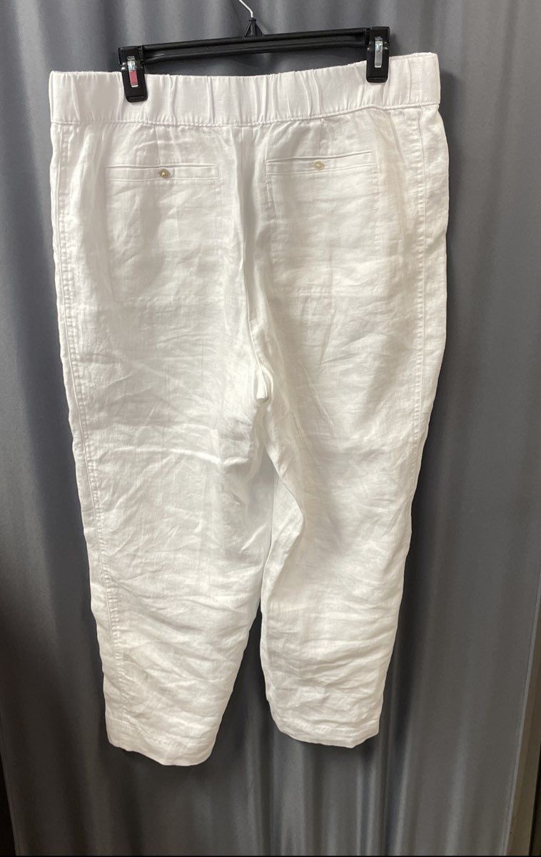 Pure Jill Women's White 100% Linen Elastic Waist Cropped Trousers Sz M