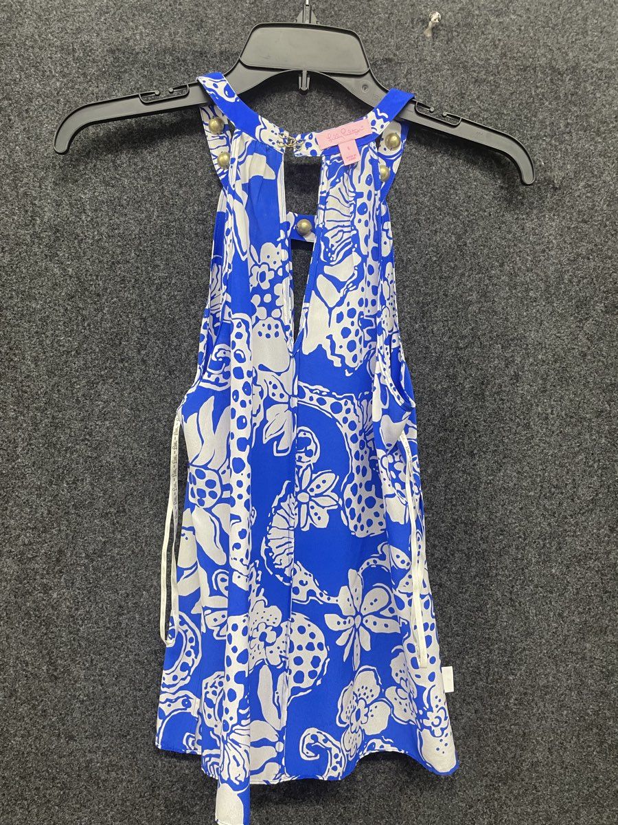 Lilly Pulitzer Women's Blue White Quahog Chowdah Silk Halter Top Size S