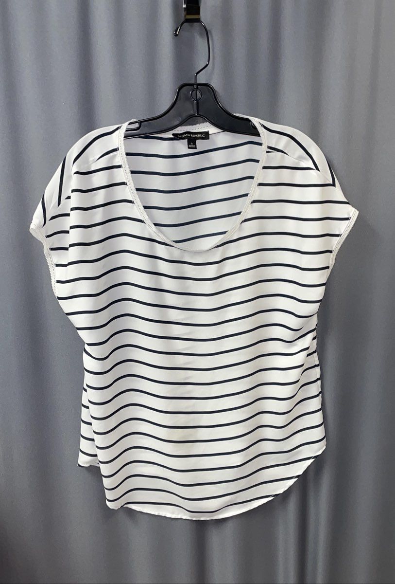 Banana Republic Women's Black Striped Scoop Neck Short Sleeve Shirt Sz S