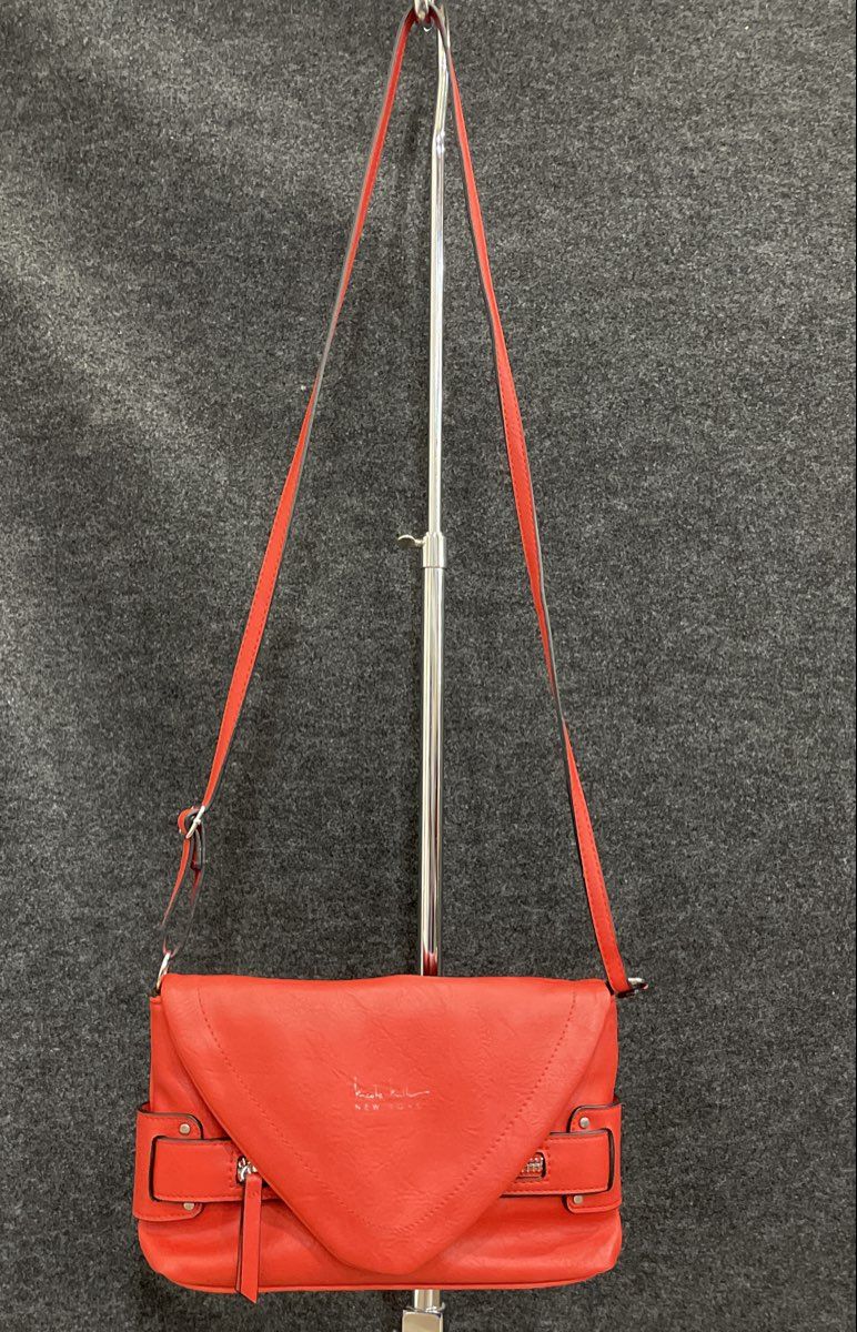 Nicole Miller Red Leather Fold-Over Flap Crossbody Bag Silver Hardware