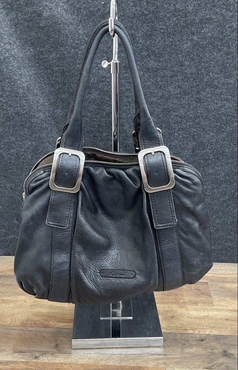 Cole Haan Black Pebbled Leather Large Buckle Hobo Shoulder Bag Handbag