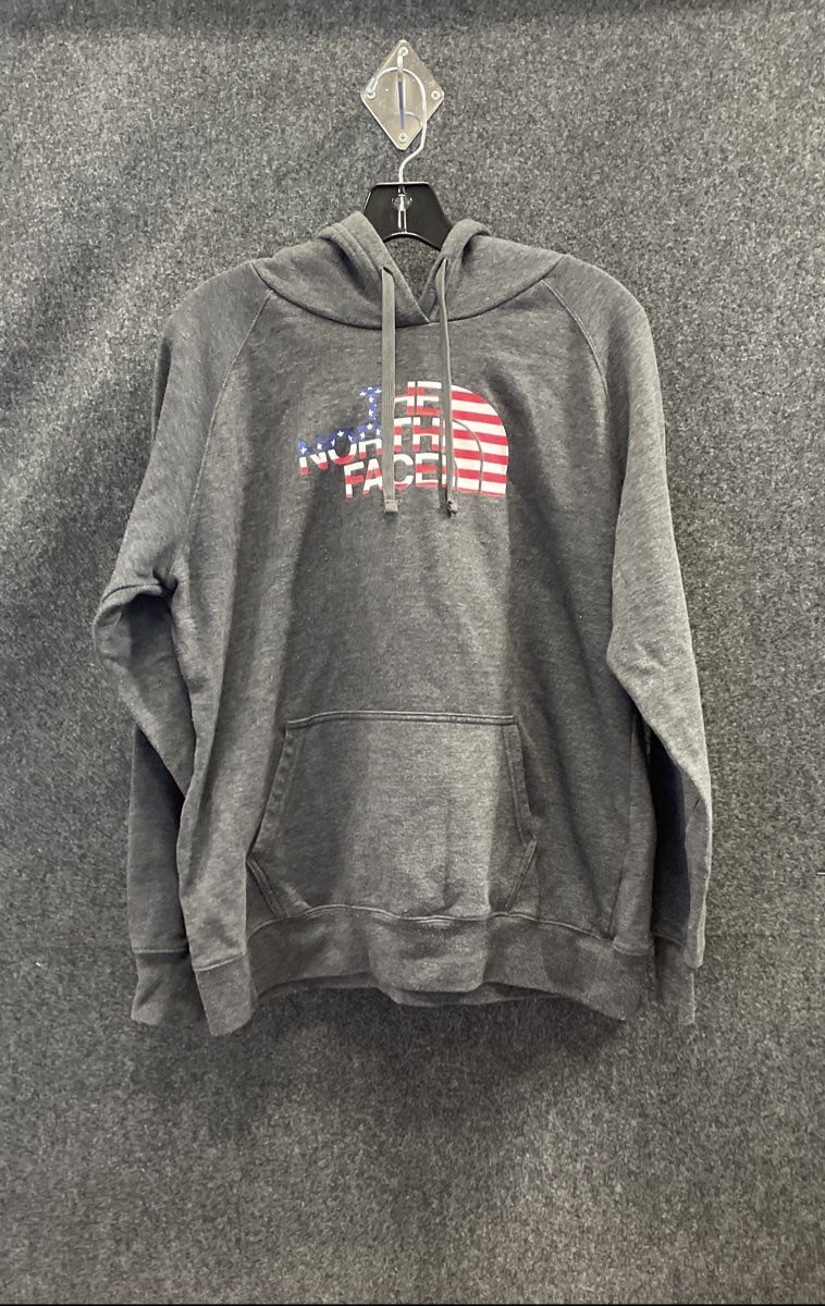 The North Face Women's Gray American Flag USA Logo Pullover Hoodie Size L