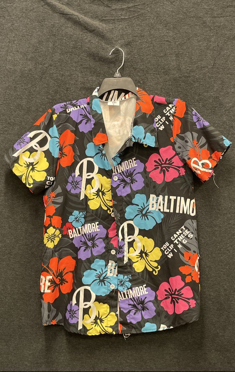 Baltimore Orioles O's Men's Black Floral Hawaiian Button Up Shirt Wings Sz M