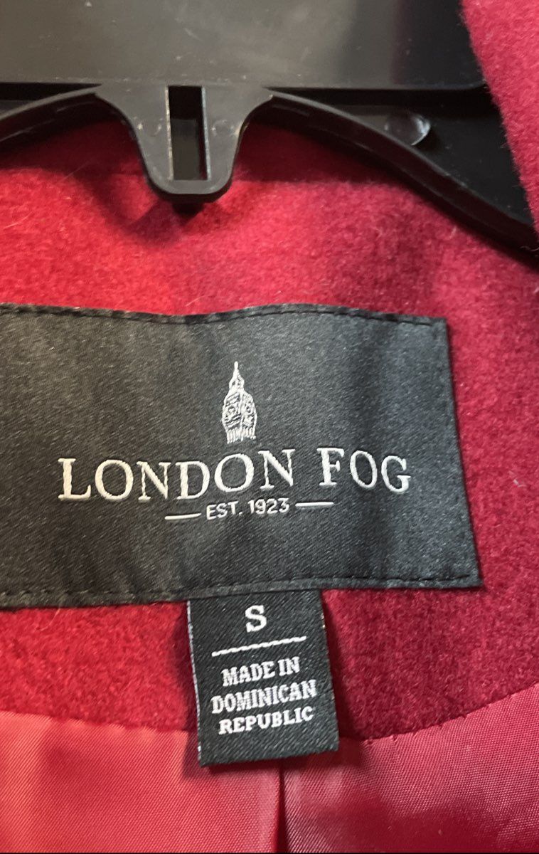 London Fog Women's Red Wool Blend Hooded Belted Trench Coat Jacket Sz S