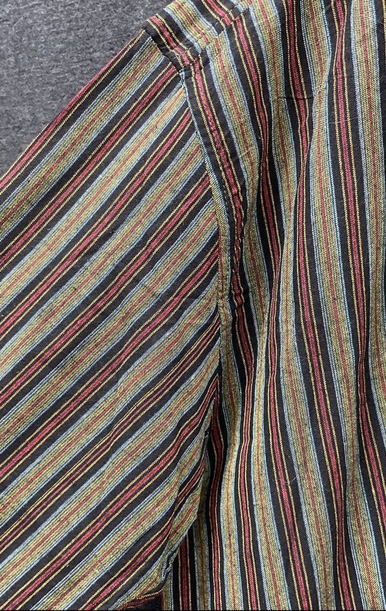 EZ Hippie Men's Multicolor Striped Cotton Kurta Henley Tunic Made in Nepal XXL
