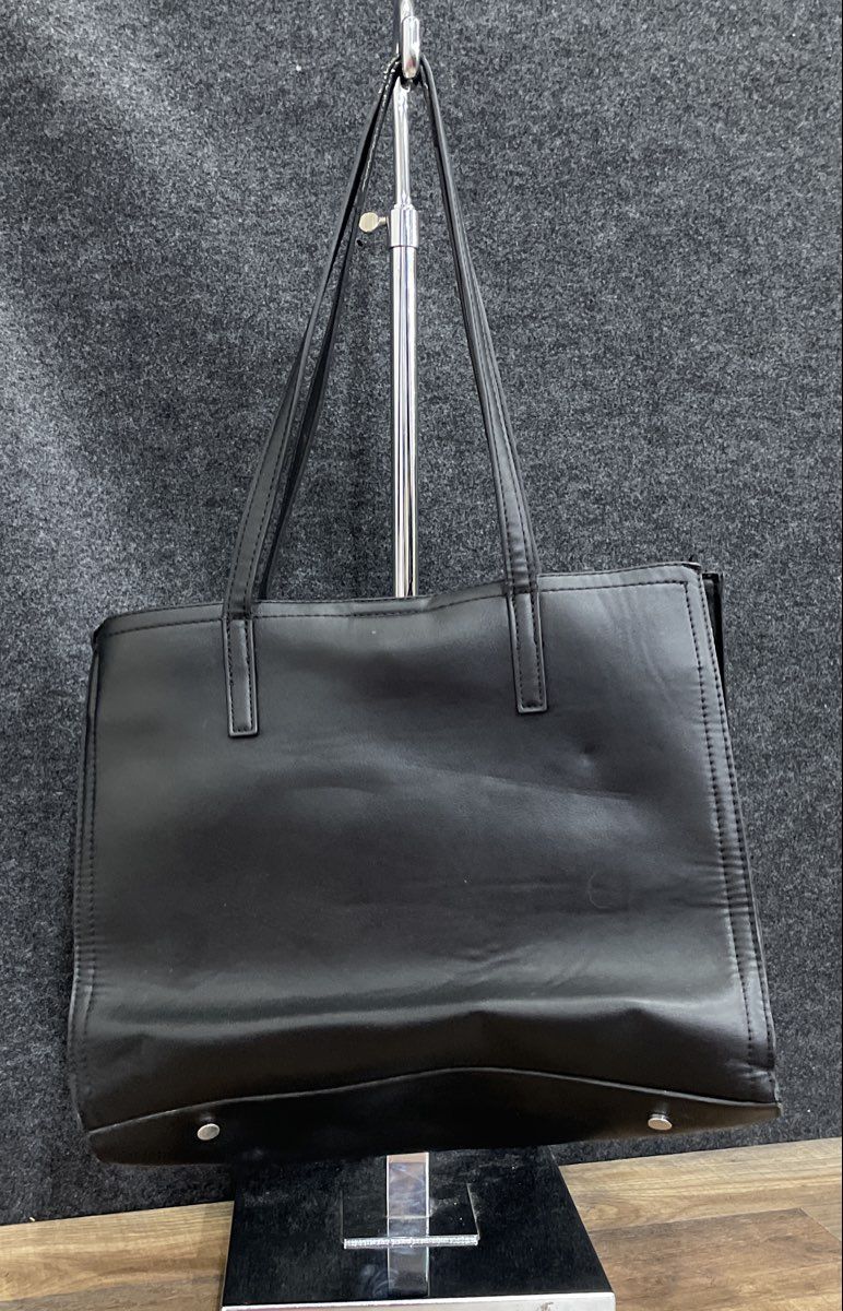 Rachel Zoe Black Leather Large Tote Bag Handbag Silver Hardware