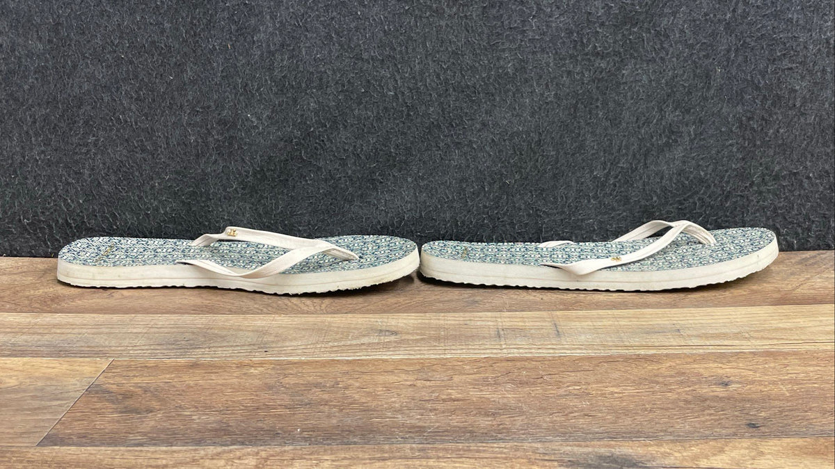 Tory Burch Gemini Link Thin Flip Flops Blue White Sandals Women's Size 8