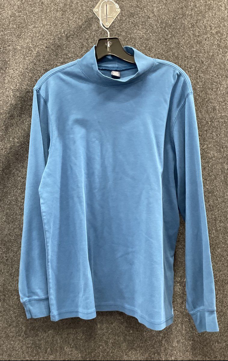 Land's End Men's Blue Long Sleeve Mock Neck Cotton Shirt Size M 38-40