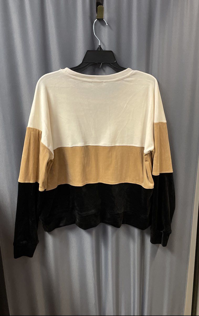 Wonderly Women's Velour Colorblock Top Cream Tan Black Long Sleeve Size Large