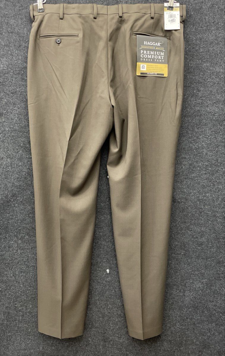 Haggar Men's Premium Comfort Dress Pants Olive Brown Stretch Stria NWT 40x32
