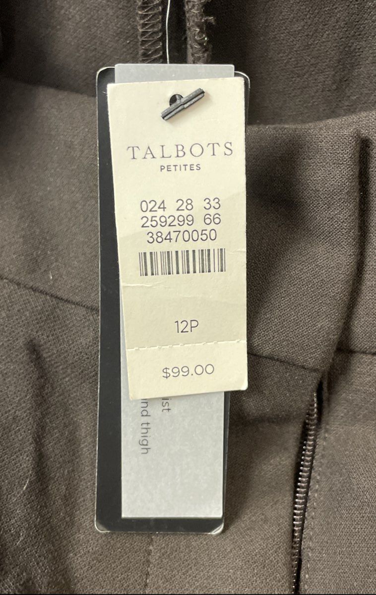 Talbots Women's Signature Brown Tapered Pants Stretch Blend Size 12P NWT