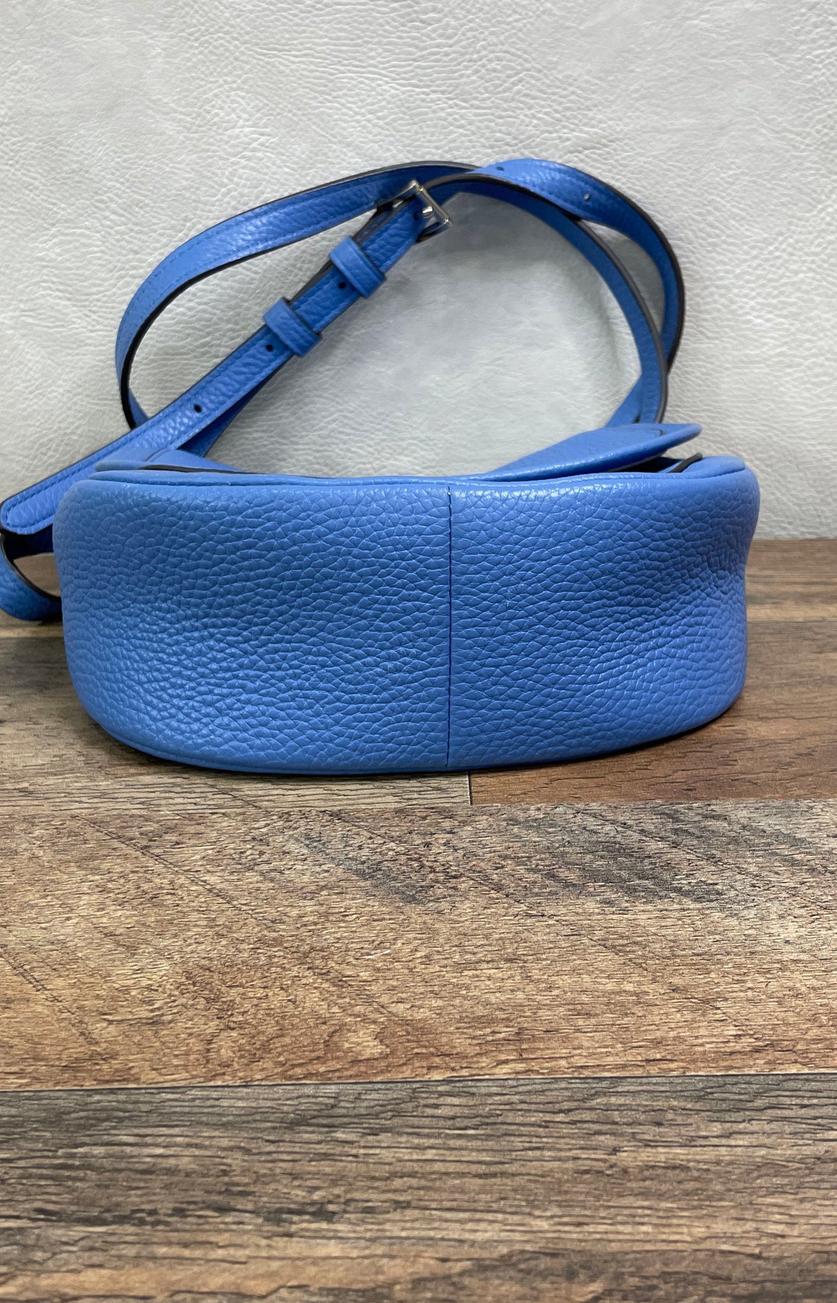 Kate Spade Blue Pebbled Leather Roulette Small Saddle Crossbody Flap Bag