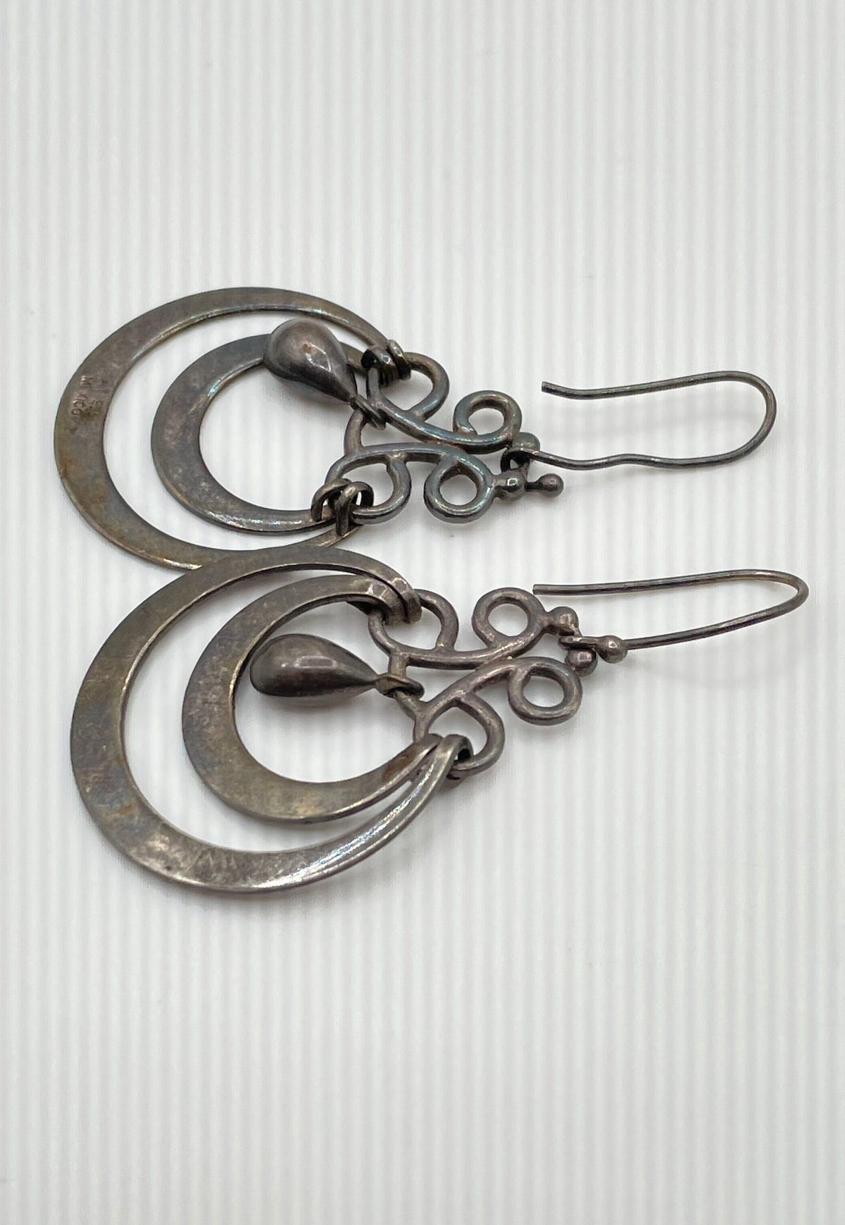 ATI 925 Sterling Silver Double Hoop Teardrop Dangle Earrings Mexico 11.5g