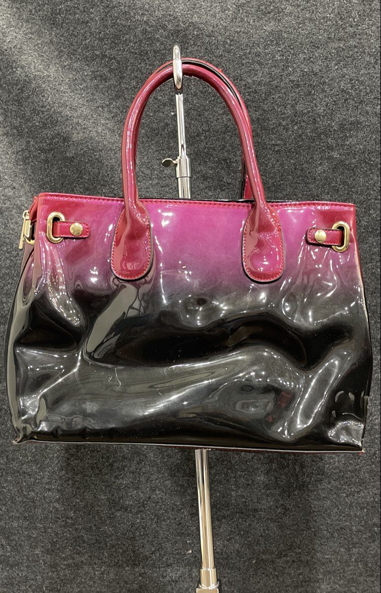 Scarleton Red Black Ombre Latex Satchel Handbag Purse Gold Tone Hardware