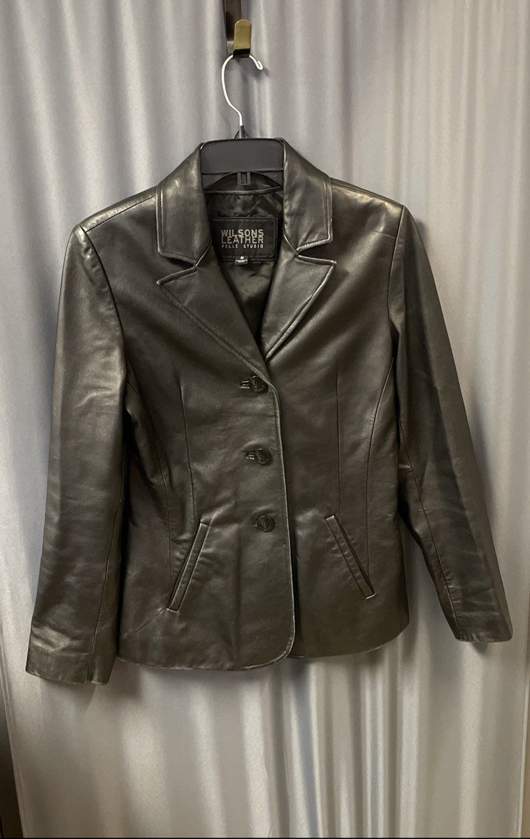 Vintage Y2K Wilsons Leather Women's Pelle Studio Black Leather Blazer Sz S