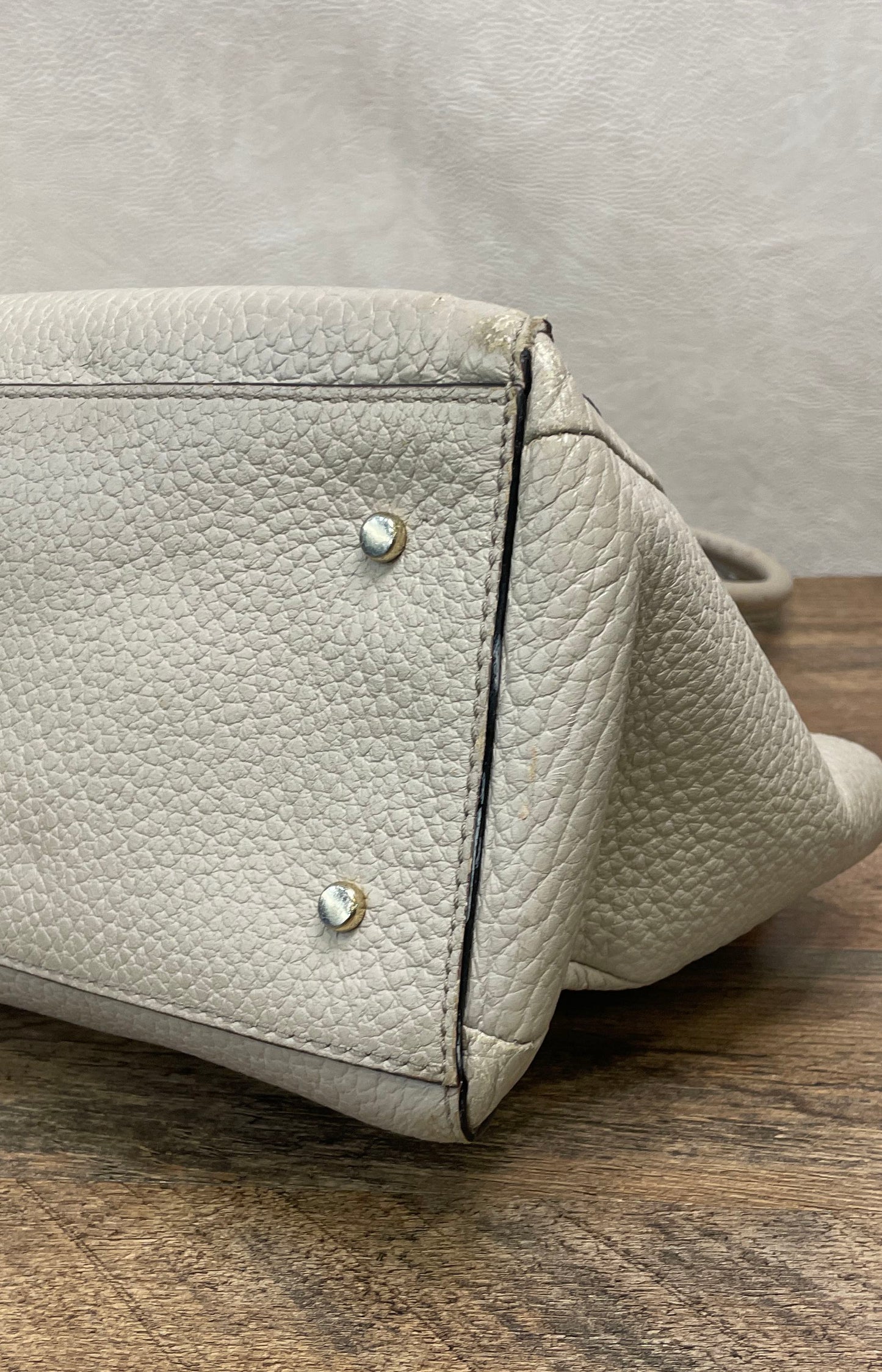 Kate Spade Grey Pebbled Leather Tassel Satchel Tote Bag Gold Hardware