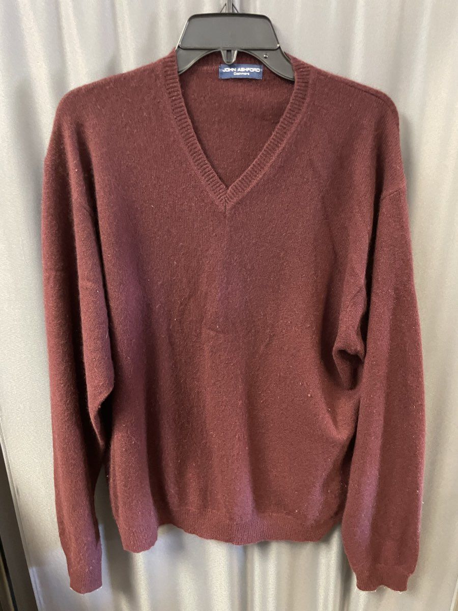 John Ashford Men's Maroon 100% Cashmere V-Neck Sweater Sz XL