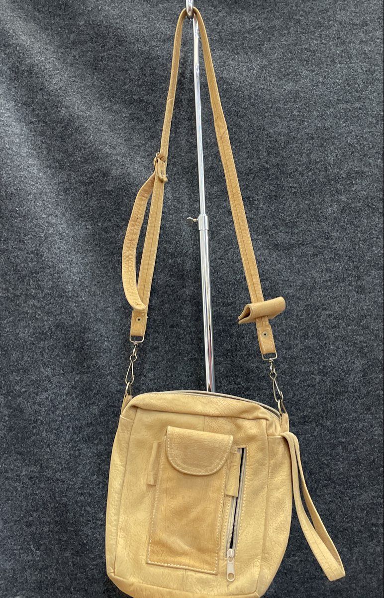 Unbranded Vintage Tan Leather Crossbody Shoulder Bag Multi Pocket Medium
