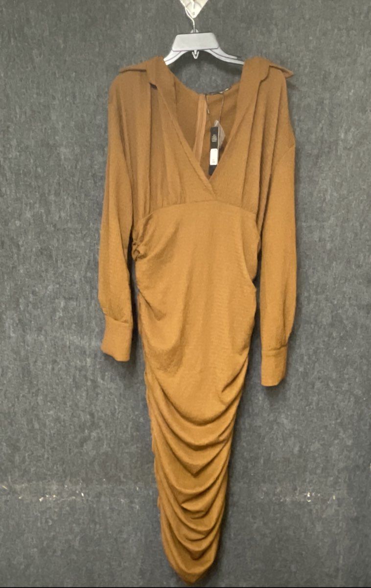 Fashion Nova Women's Peyton Textured Maxi Dress Brown Long Sleeve XL NWT