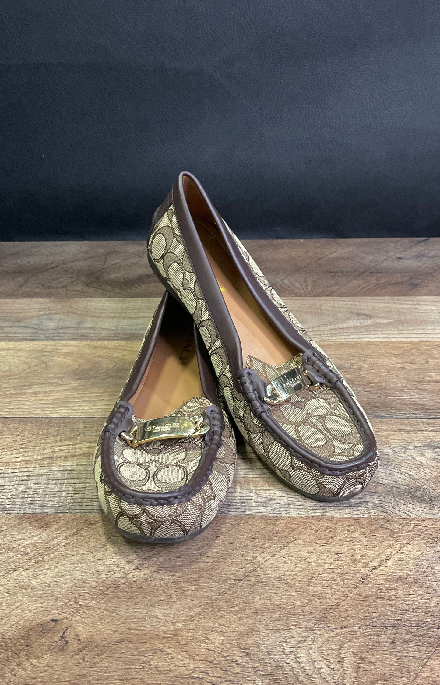 Coach Olive Khaki Chestnut Signature Jacquard Loafer Driver Women's Size 8.5B