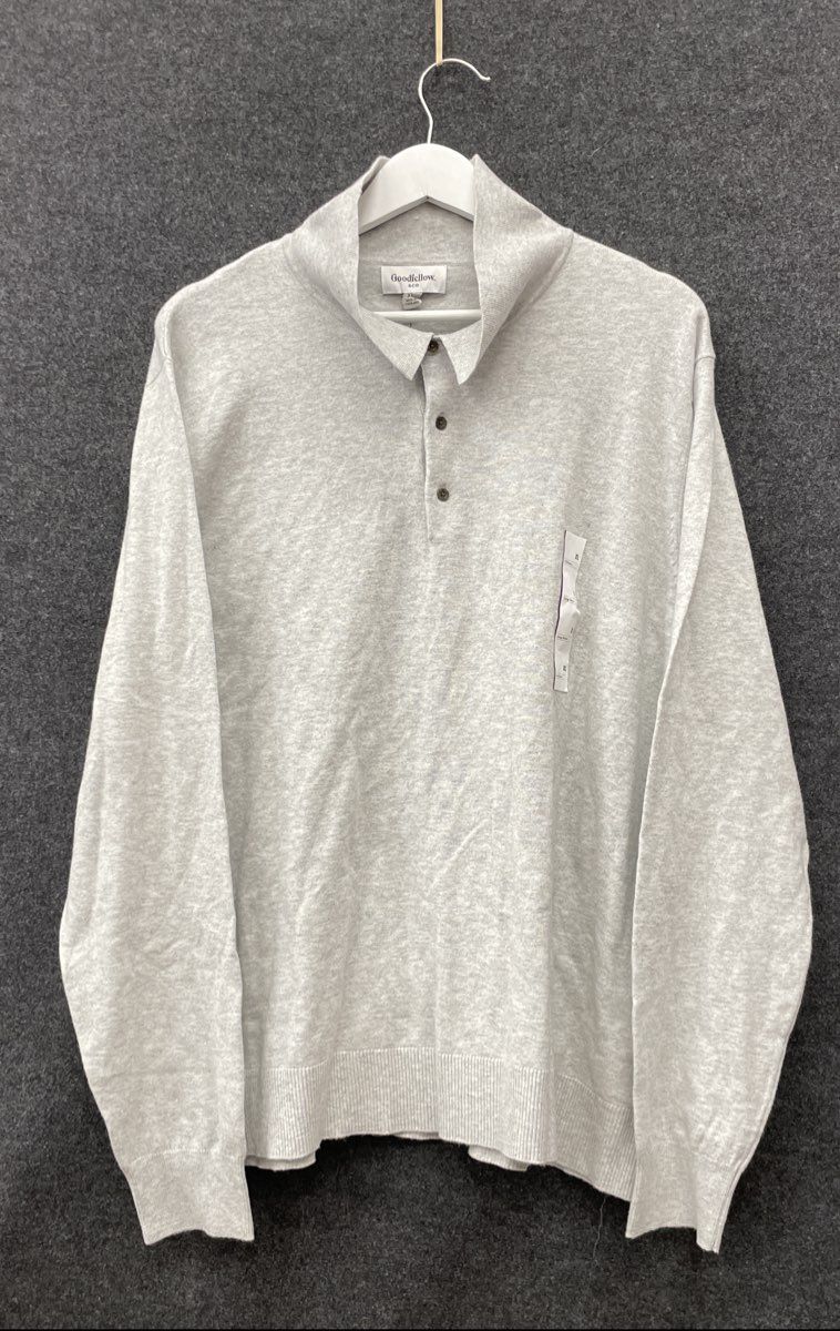 Goodfellow & Co Men's Light Gray Mock Neck 3-Button Polo Sweater Pullover NWT XL
