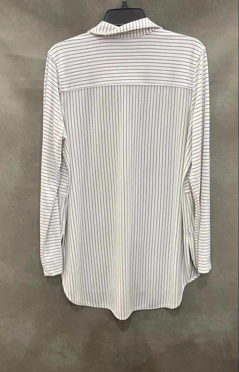 Apt. 9 Women's White Striped Mixed Pattern Long Sleeve Button Up Blouse Size L
