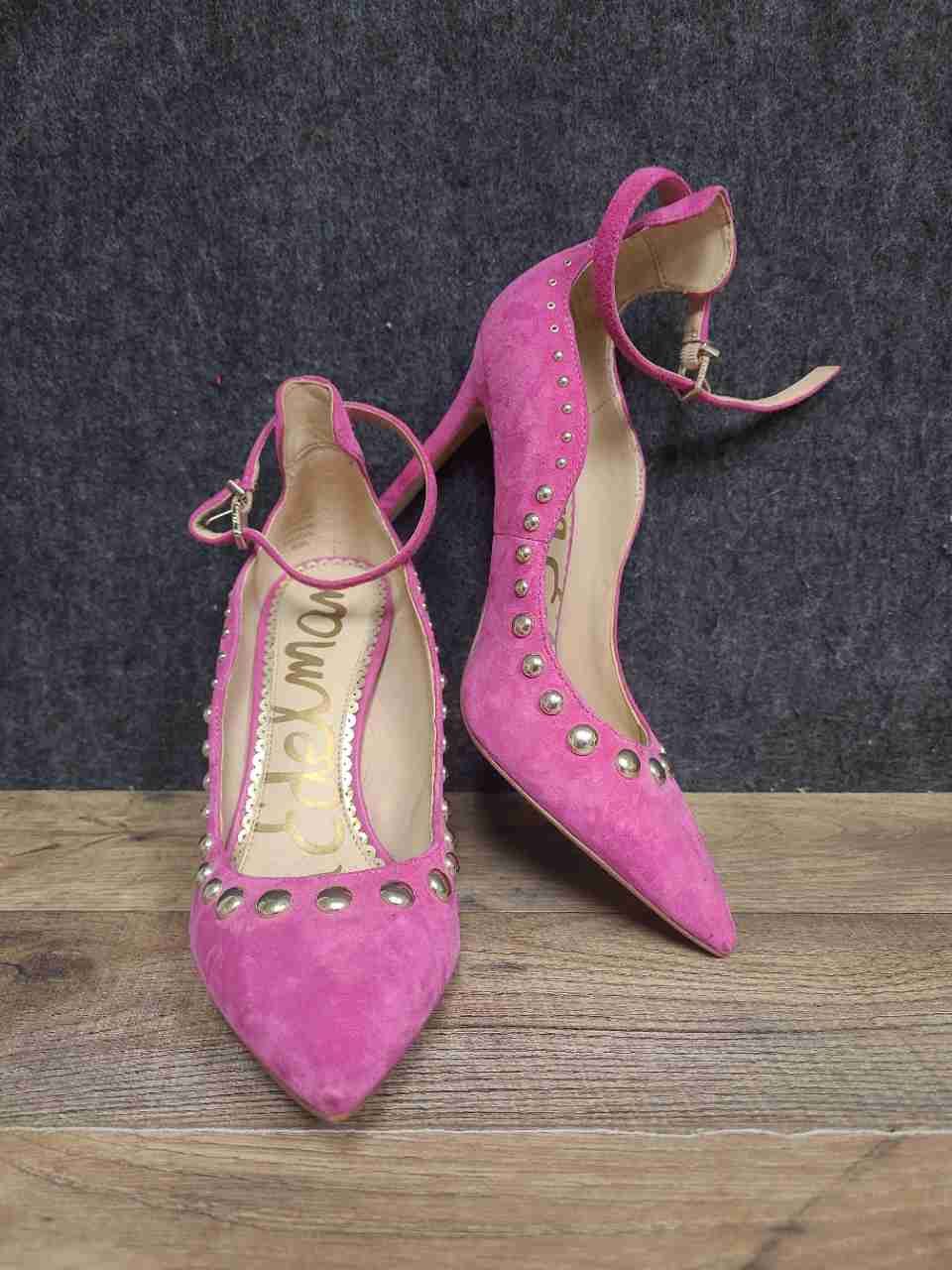 Sam Edelman Pink Suede Studded Ankle Strap Pointed Toe Pumps Heels Size 6.5