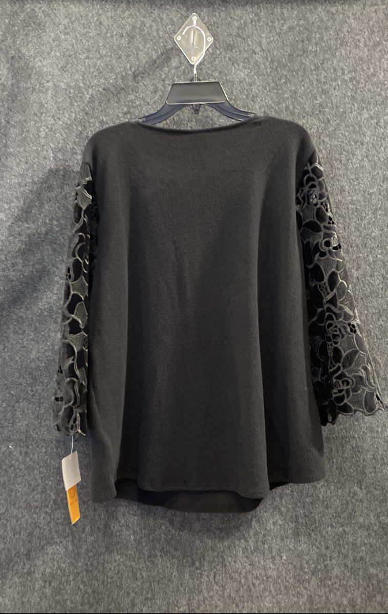 Ruby Rd. Women's Black Berry Glam Embellished Lace Sleeve Top Sz XL NWT