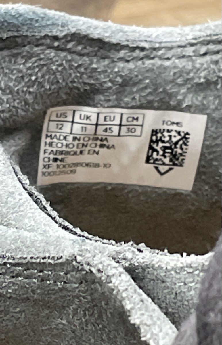 TOMS Grey Suede Moc Toe Chukka Sneaker Heel Toggle Men's Size 12