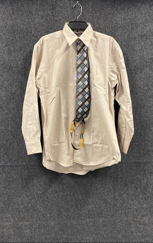 Alexander Julian Men's Button Up Dress Shirt Tie Set Tan Vintage 90s Size M