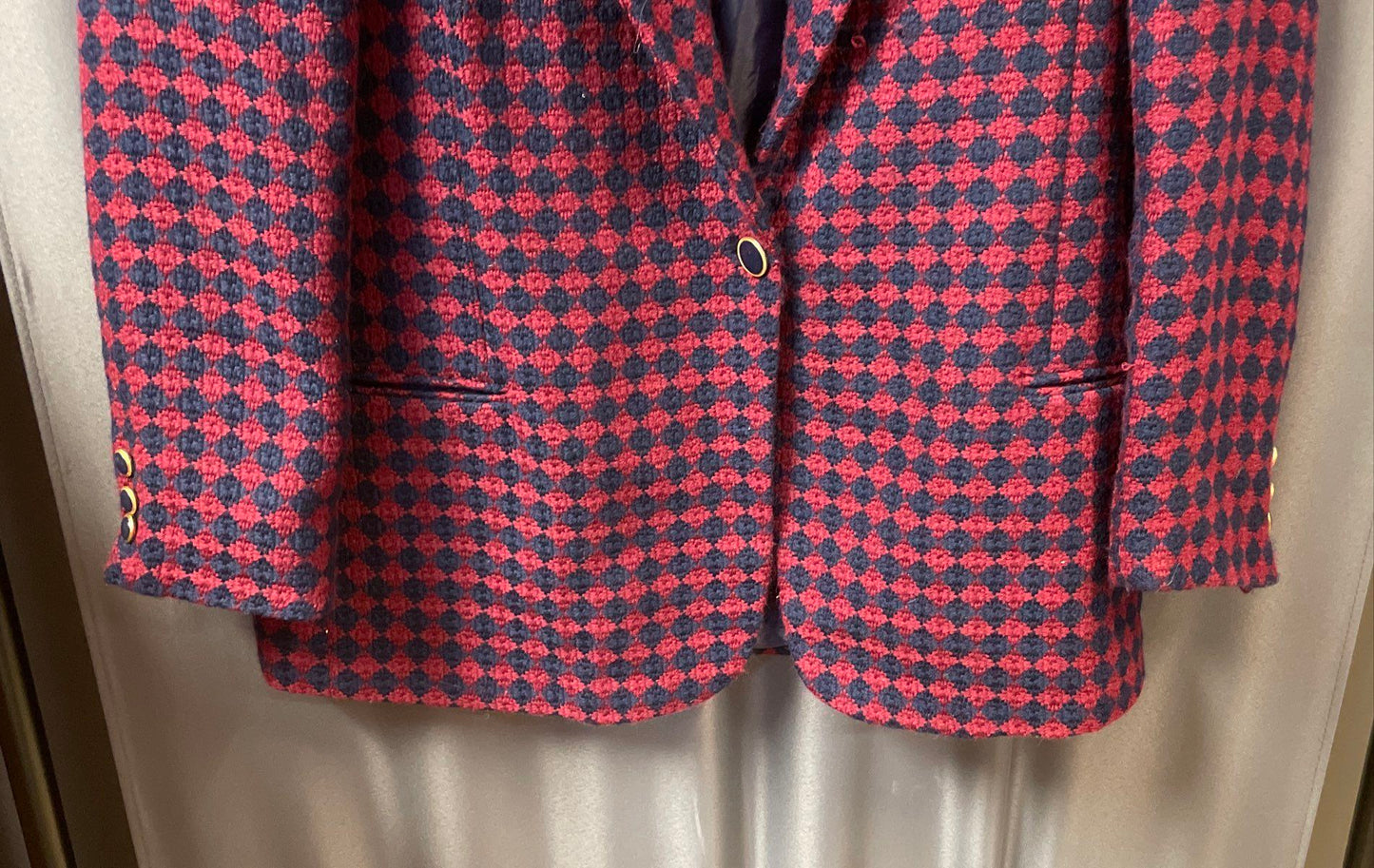 Vintage 90s Bleyle Women's Red Blue Wool Diamond Pattern Blazer Sz 14