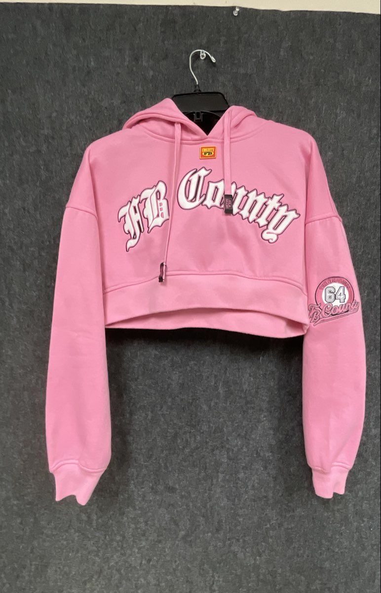 FB County Women's Pink Embroidered Logo Cropped Hoodie Sz S