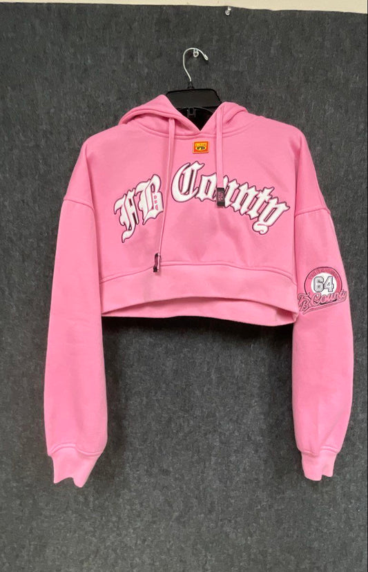 FB County Women's Pink Embroidered Logo Cropped Hoodie Sz S