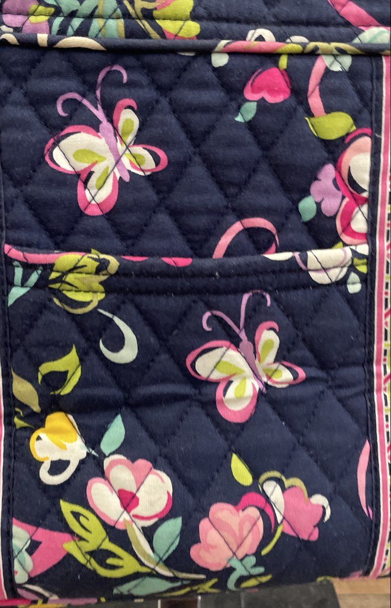 Vera Bradley Navy Blue Butterfly Flutter Quilted Cotton Tote Bag Large