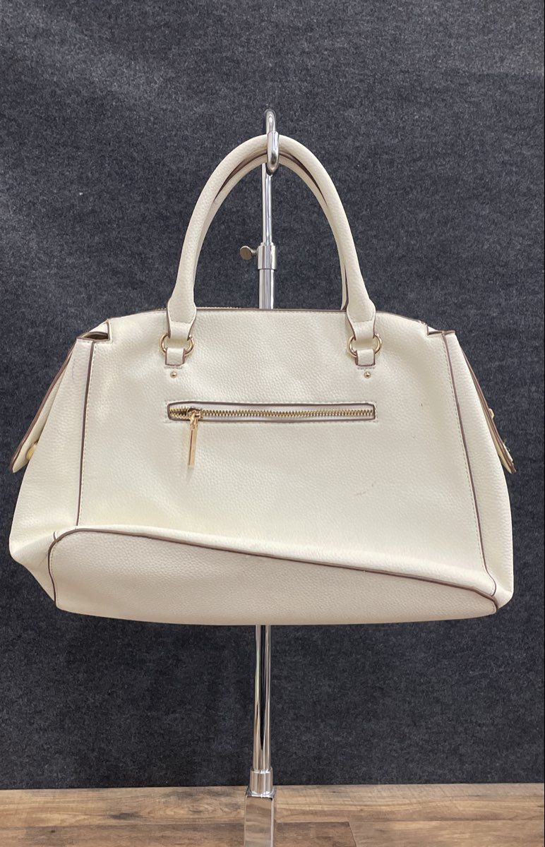 Anne Klein White Pebbled Satchel Handbag Snake Print Scarf Gold Hardware