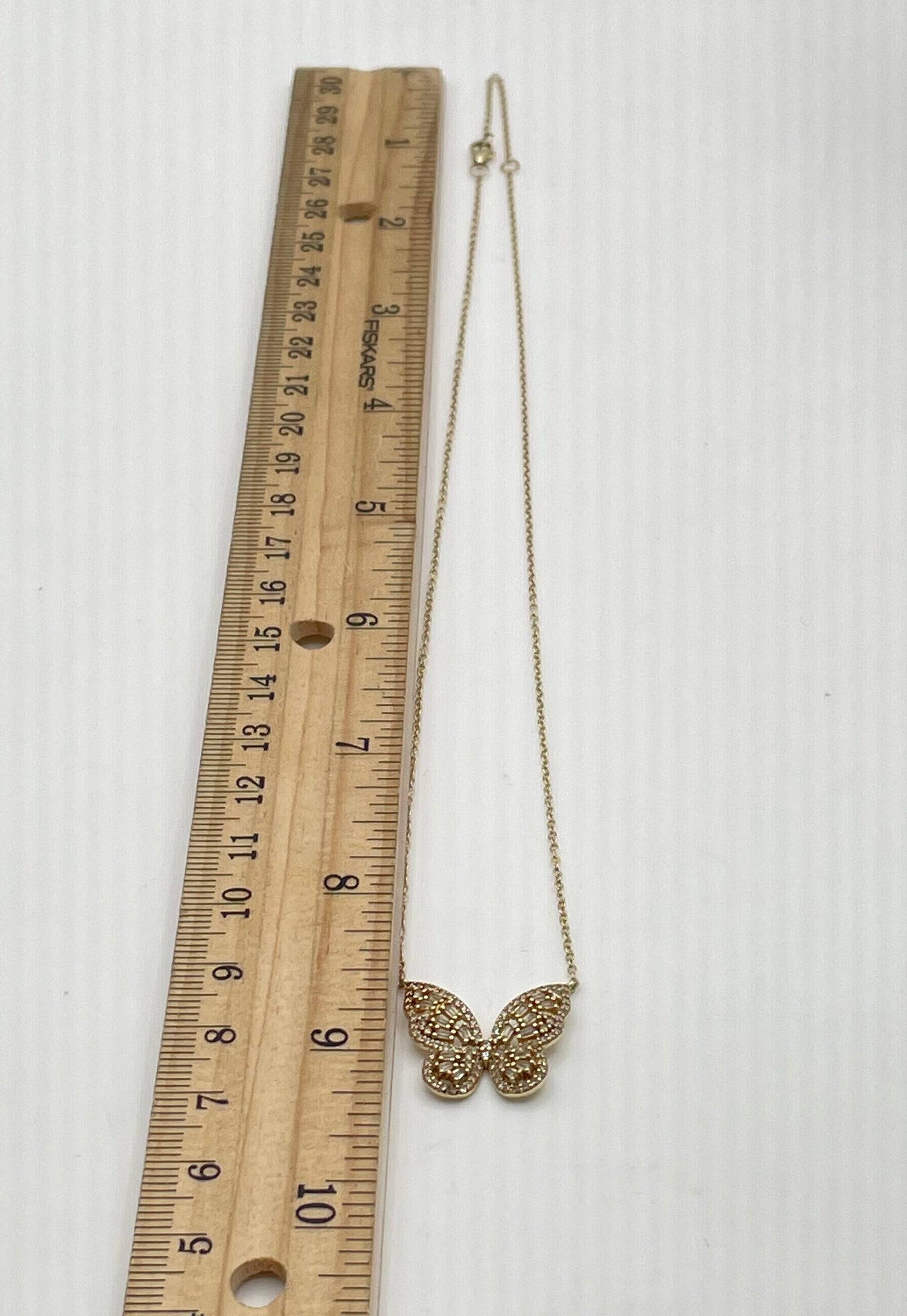 925 Sterling Silver Gold-Tone w/ CZ Accents Butterfly Necklace 3g