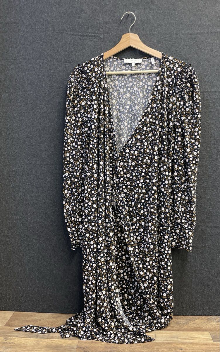 Lark & Ro Women's Floral Wrap Dress Black V-Neck Long Sleeve Sz XL