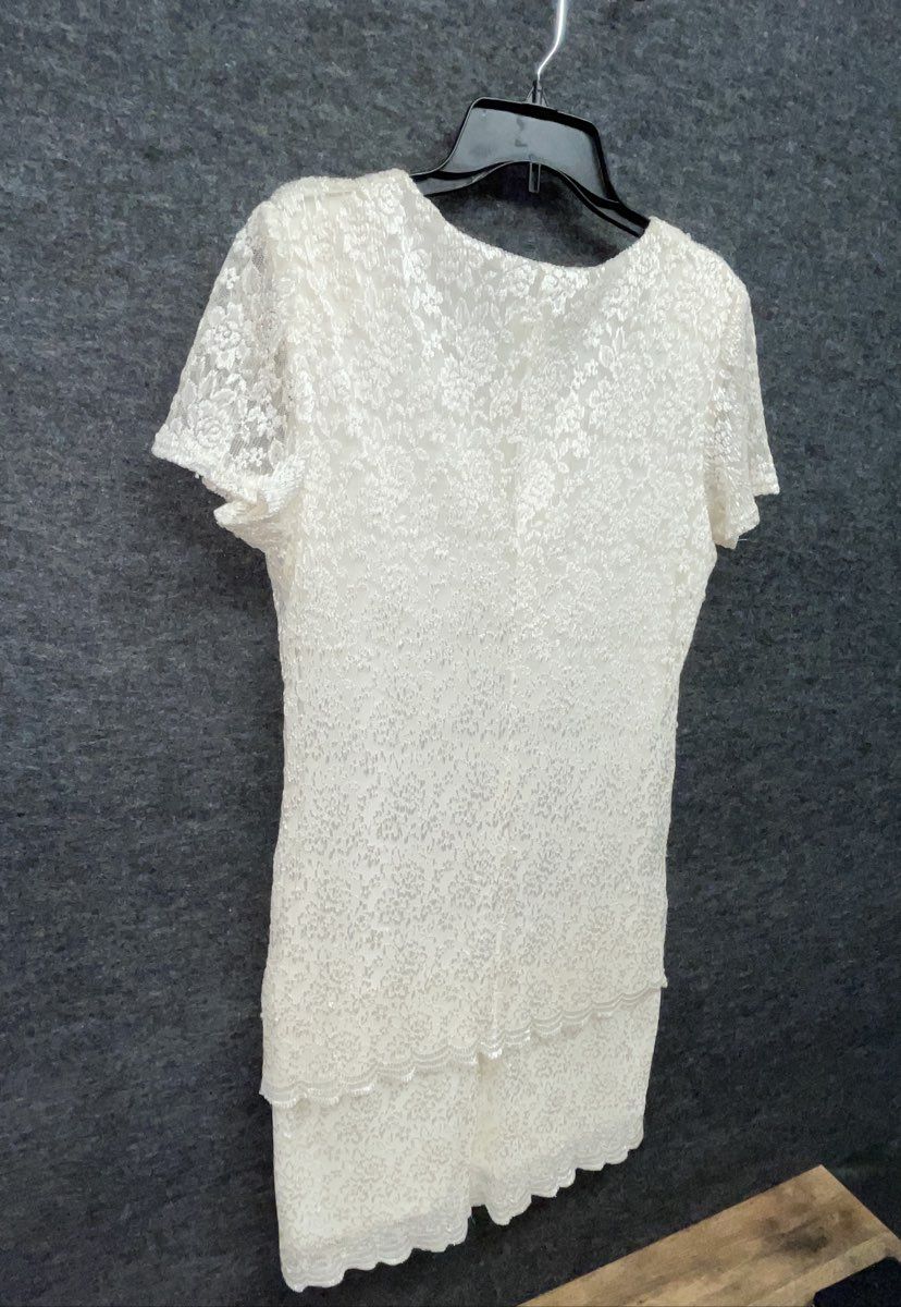 Vintage Y2K Leslie Blake Women's Ivory Floral Lace Layered Cocktail Dress Sz 10P