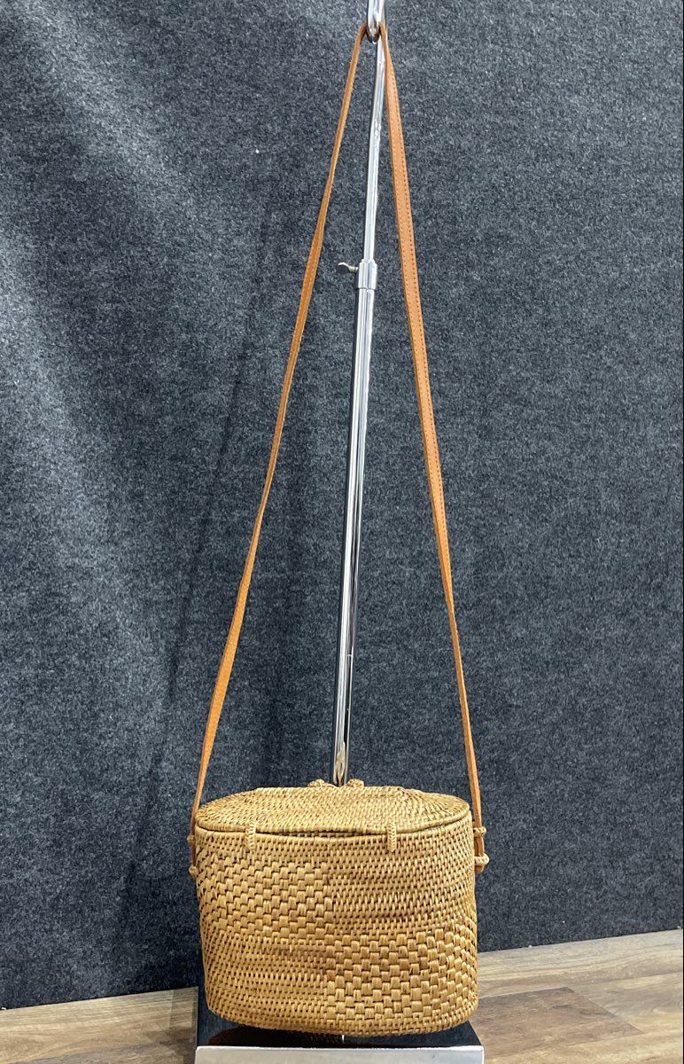 Folk Fortune Brown Hand Woven Rattan Mini Basket Crossbody Bag Bali