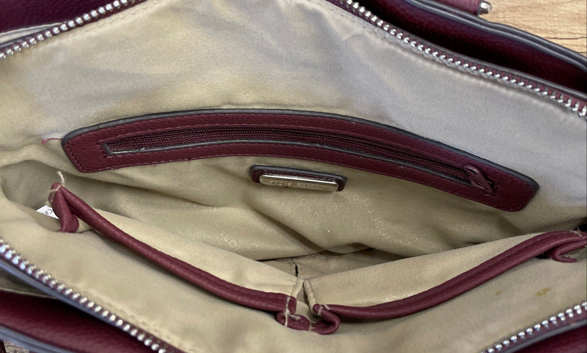 Rosetti Burgundy Floral Embroidered Satchel Crossbody Bag Silver Hardware