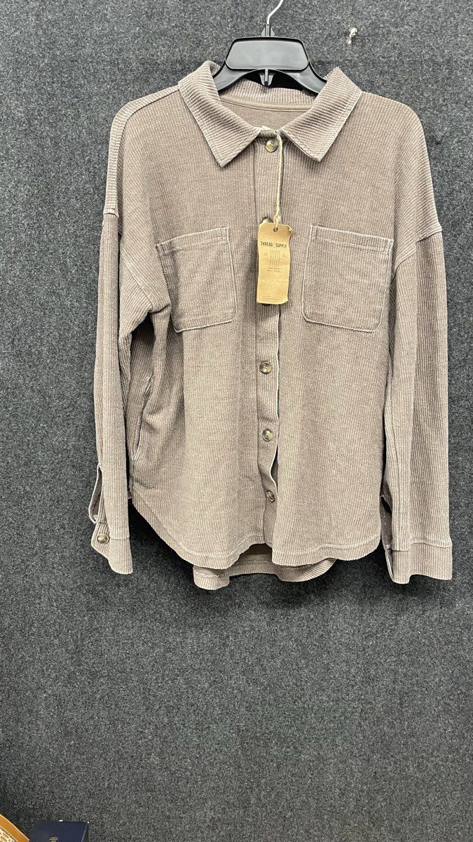 Thread Supply Women's Taupe Corduroy Button Up Shacket Sz L NWT