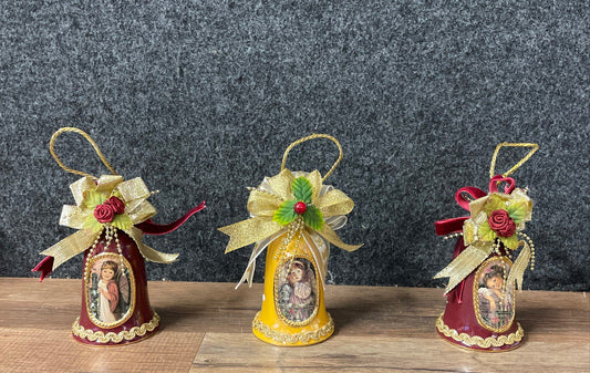 2001 Bradford Editions Holiday Harmony Bell Ornaments Hope Joy Peace Lot of 3